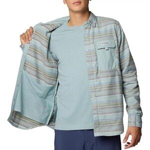Columbia Men's PFG Uncharted Over Shirt Sz Medium Crushed Blue Lunar Stripe NEW